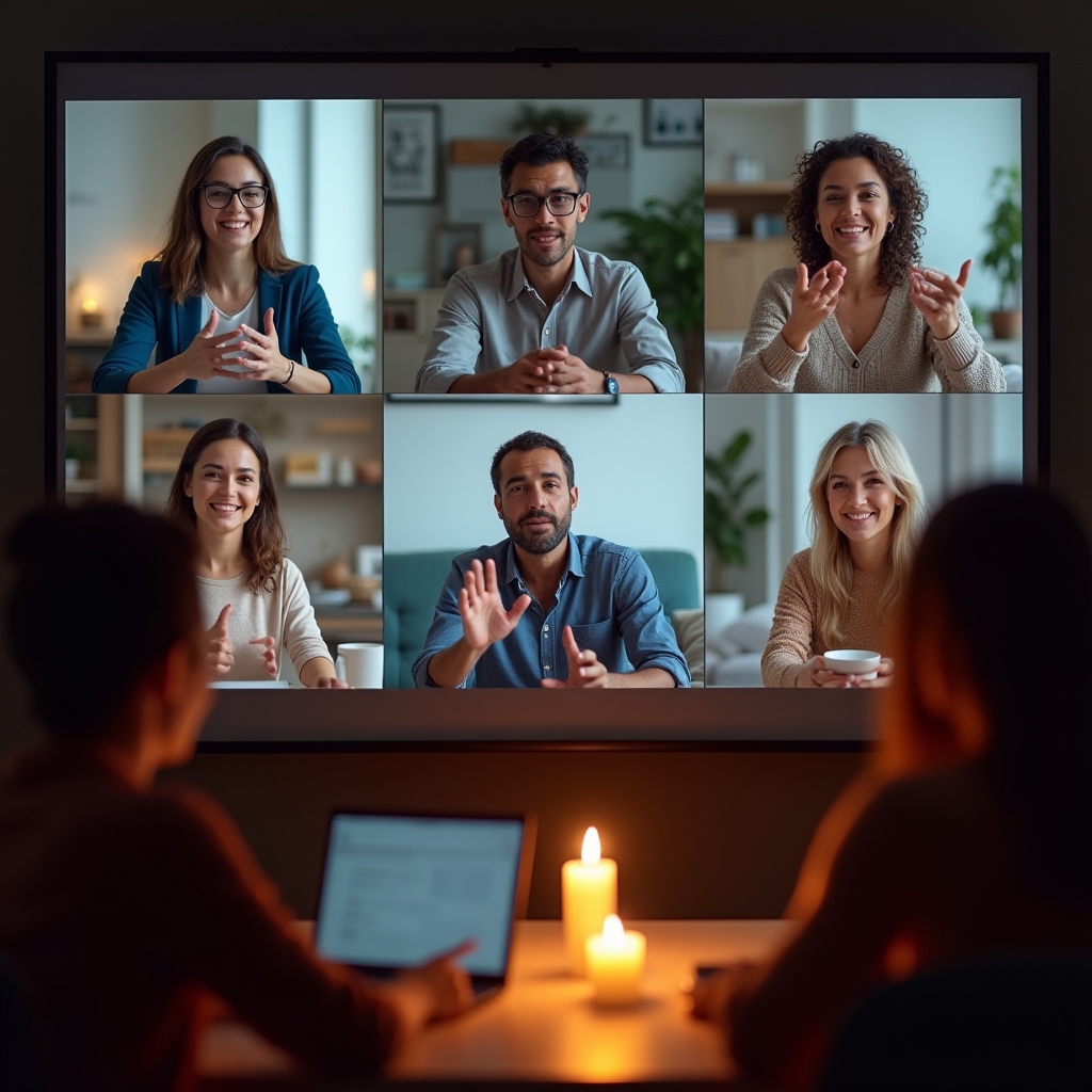 Grupo de personas de distintas edades conectadas en una videollamada